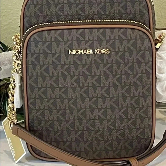 Michael Kors Handbags - MICHAEL KORS FLIGHT BAG MEDIUM NS CHAIN CROSSBODY SHOULDER MK BROWN SIGNATURE
